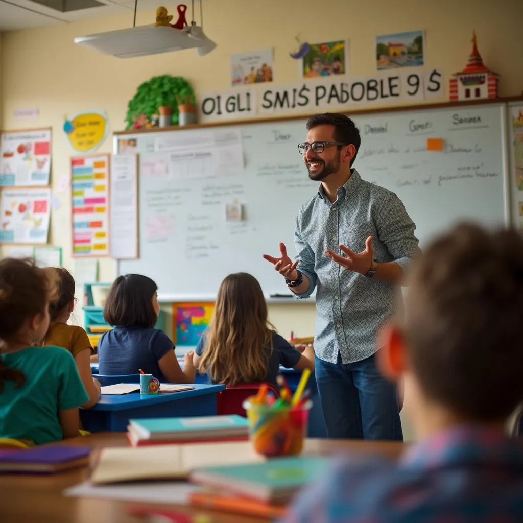 Professor explicando metodologia de ensino